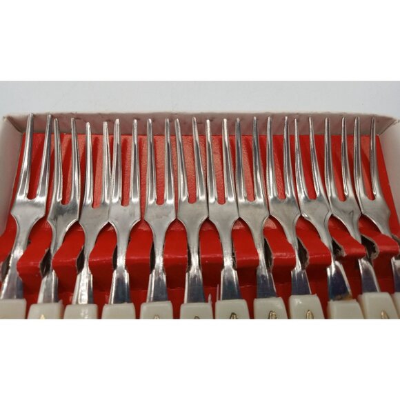 Little Fork Set 12 Piece Stainless Steel Ornate Gold Floral Handles Vintage 4 In - Picture 6 of 16